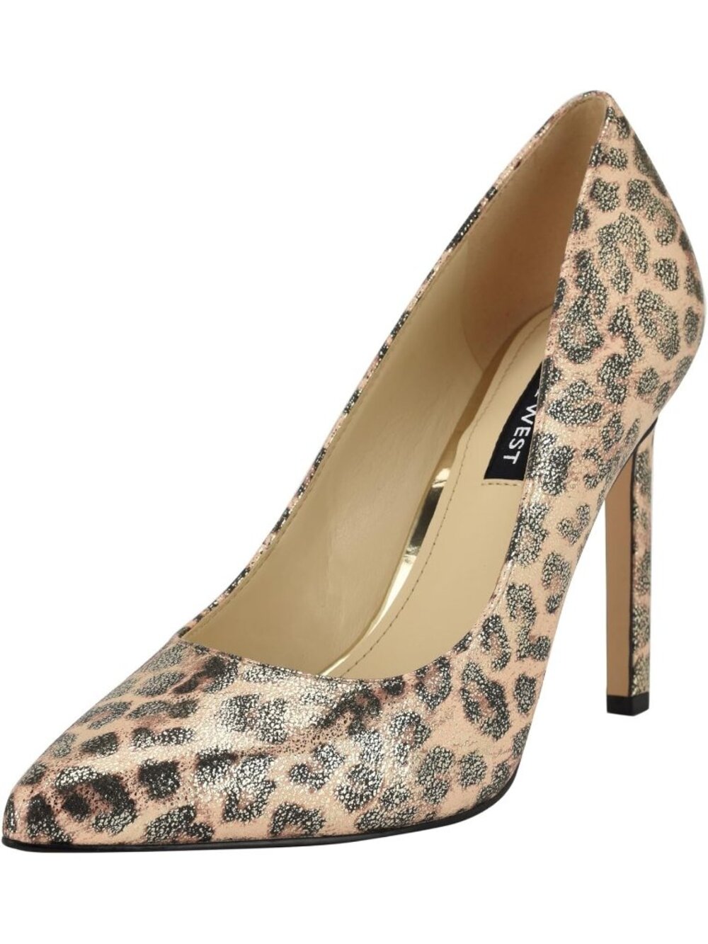 Women's Gold Shimmer Leopard Pointed Toe Footbed Tatiana Pump Covered Heel Shoes